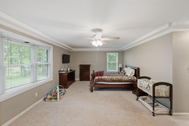 503 Dawn Pl, Lebanon, TN 37087 - bedroom featuring carpet, baseboards, ornamental molding, and a ceiling fan