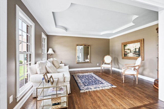 5313 Curlybark Pl, Brentwood, TN 37027 - sitting room featuring a raised ceiling, wood finished floors, crown molding, and baseboards