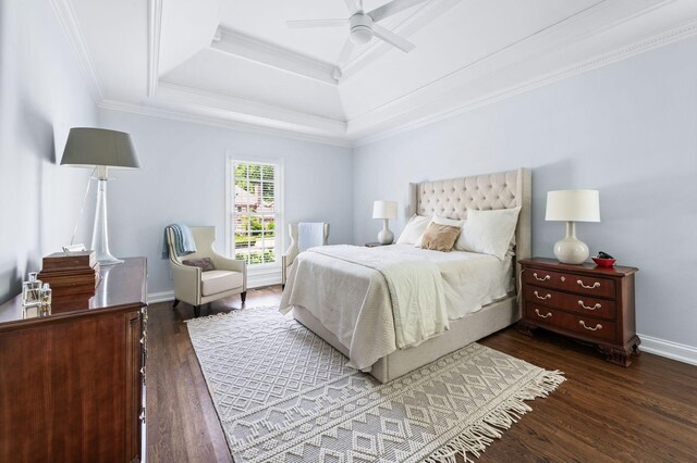 5313 Curlybark Pl, Brentwood, TN 37027 - bedroom featuring a raised ceiling, wood finished floors, ornamental molding, a ceiling fan, and baseboards