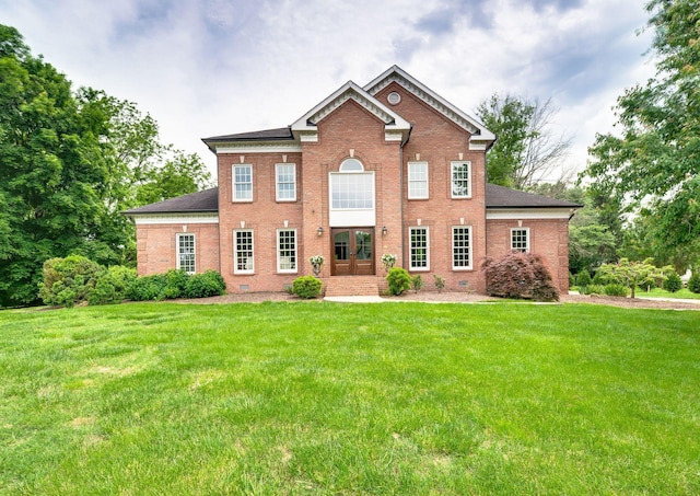 5313 Curlybark Pl, Brentwood, TN 37027 - georgian-style home featuring brick siding, a front lawn, french doors, and roof with shingles