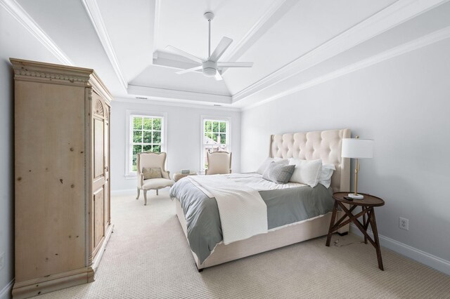 5313 Curlybark Pl, Brentwood, TN 37027 - bedroom with a tray ceiling, light carpet, crown molding, and baseboards