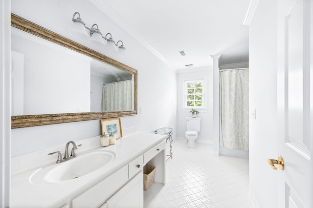 5313 Curlybark Pl, Brentwood, TN 37027 - bathroom featuring ornamental molding, vanity, toilet, and baseboards