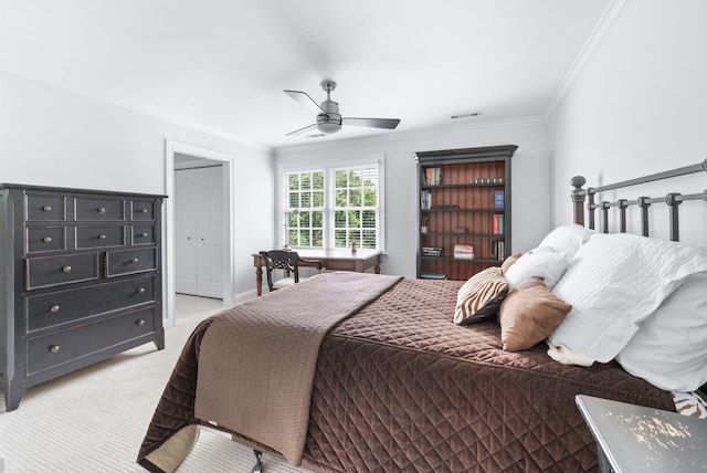 5313 Curlybark Pl, Brentwood, TN 37027 - bedroom with light colored carpet, ornamental molding, and a ceiling fan