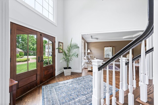 5313 Curlybark Pl, Brentwood, TN 37027 - foyer with stairway, french doors, wood finished floors, baseboards, and a towering ceiling