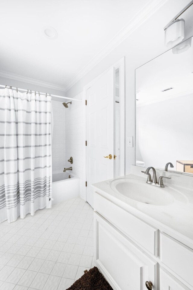 5313 Curlybark Pl, Brentwood, TN 37027 - bathroom with crown molding, vanity, tile patterned floors, and shower / bath combo
