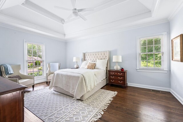 5313 Curlybark Pl, Brentwood, TN 37027 - bedroom with a raised ceiling, ornamental molding, wood finished floors, baseboards, and a ceiling fan