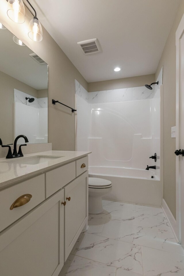 110 Canter Rd, Lascassas, TN 37085 - full bathroom with recessed lighting, vanity, washtub / shower combination, toilet, and baseboards