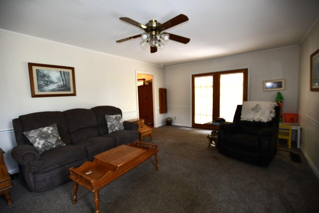 9073 Sherwood Rd, Sherwood, TN 37376 - carpeted living area with a ceiling fan and ornamental molding