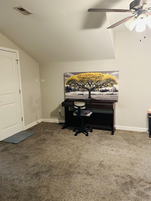 967 Horse Mountain Rd # 2-D, Shelbyville, TN 37160 - office area featuring carpet, a ceiling fan, baseboards, and lofted ceiling