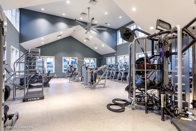 317 Deep Creek Dr, Spring Hill, TN 37174 - workout area with high vaulted ceiling and recessed lighting