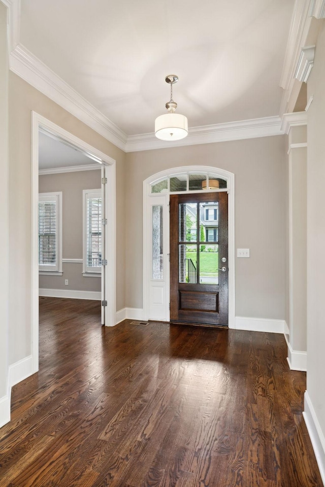 4101 Owen Watkins Ct, Franklin, TN 37067 - foyer with plenty of natural light, ornamental molding, dark wood-style flooring, baseboards, and decorative columns