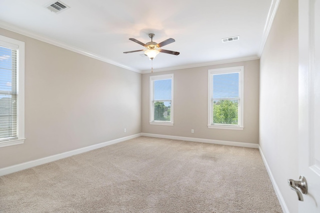 4101 Owen Watkins Ct, Franklin, TN 37067 - spare room featuring light colored carpet, baseboards, ornamental molding, and ceiling fan