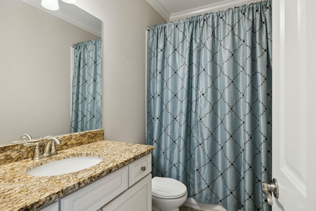 4101 Owen Watkins Ct, Franklin, TN 37067 - bathroom featuring ornamental molding, vanity, toilet, and curtained shower