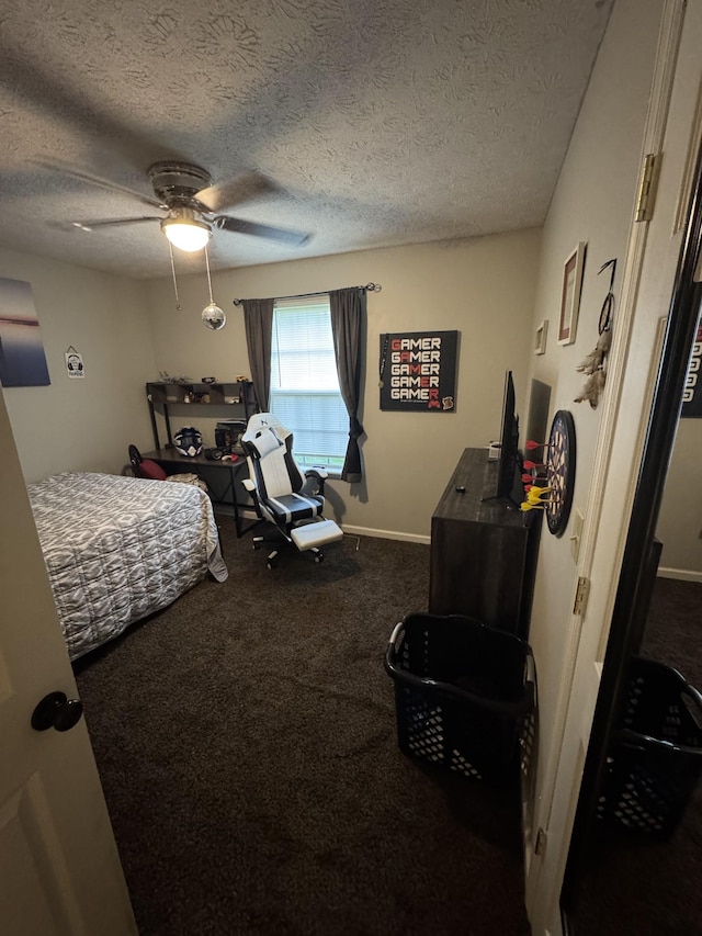 162 Pigeon Roost Rd, Brush Creek, TN 38547 - bedroom with carpet, a textured ceiling, and a ceiling fan