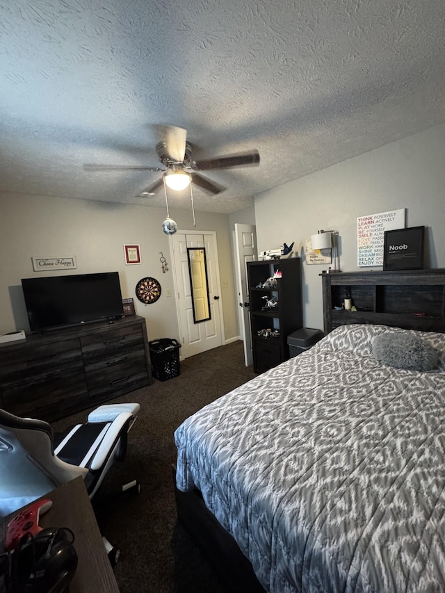 162 Pigeon Roost Rd, Brush Creek, TN 38547 - carpeted bedroom featuring an office area, a textured ceiling, and ceiling fan