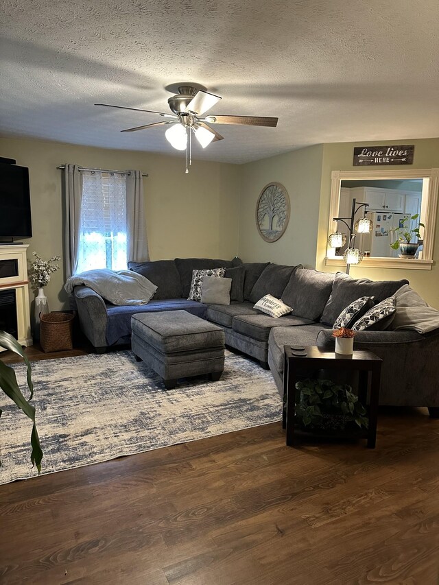 434 Hickman Shores Rd, Dover, TN 37058 - living area featuring ceiling fan, a textured ceiling, and wood finished floors