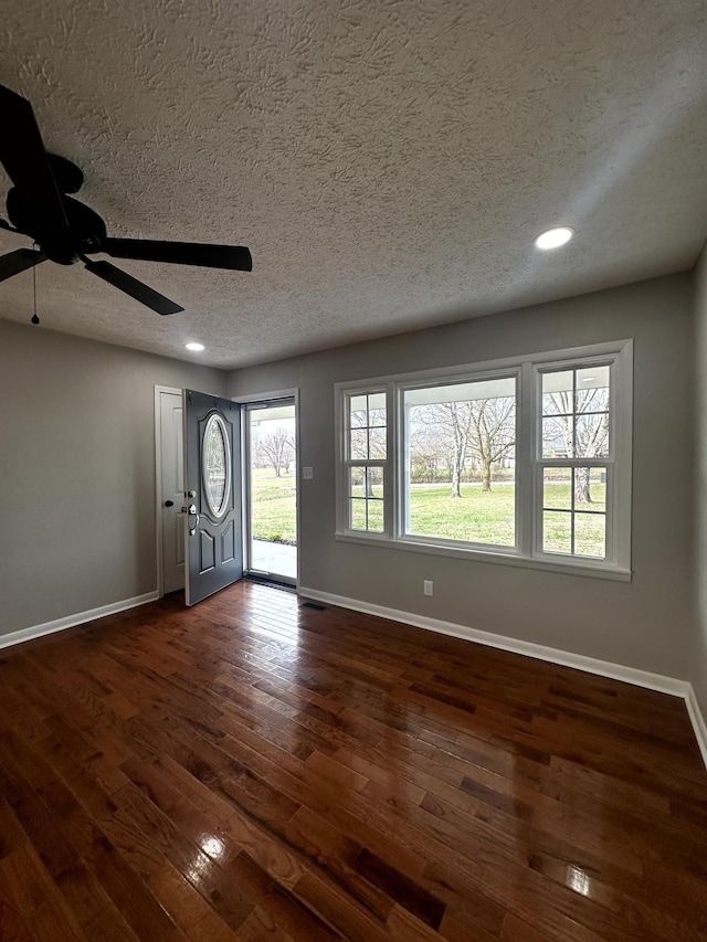 1321 Rickman Rd, Livingston, TN 38570 - foyer entrance featuring a textured ceiling, baseboards, ceiling fan, dark wood finished floors, and recessed lighting