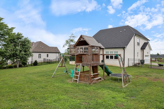 1412 Barrett Dr, Mount Juliet, TN 37122 - rear view of house featuring a playground, roof with shingles, and brick siding