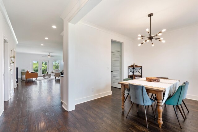 1412 Barrett Dr, Mount Juliet, TN 37122 - dining space featuring a chandelier, recessed lighting, baseboards, crown molding, and dark wood-style flooring