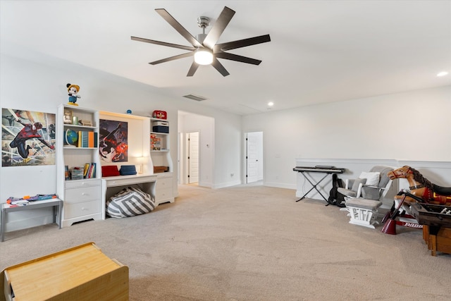 1412 Barrett Dr, Mount Juliet, TN 37122 - living area with carpet, a ceiling fan, and recessed lighting