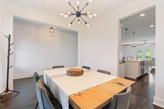 1412 Barrett Dr, Mount Juliet, TN 37122 - dining area featuring a chandelier, dark wood-style flooring, recessed lighting, baseboards, and ceiling fan