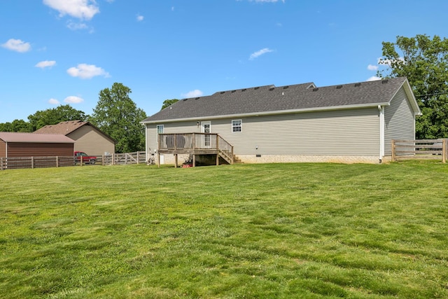 1014 Gill Hodges Rd, Portland, TN 37148 - rear view of house featuring a wooden deck, stairway, crawl space, and roof with shingles