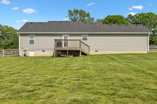 1014 Gill Hodges Rd, Portland, TN 37148 - back of house featuring crawl space, a wooden deck, stairway, and a shingled roof