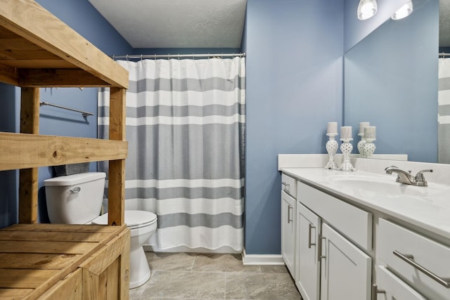 1014 Gill Hodges Rd, Portland, TN 37148 - bathroom with toilet, baseboards, vanity, a shower with curtain, and stone finish floors