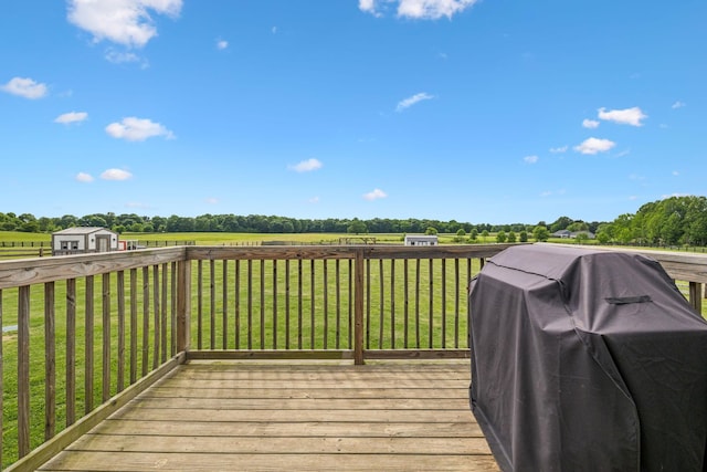 1014 Gill Hodges Rd, Portland, TN 37148 - wooden deck featuring a lawn, grilling area, and a view of countryside