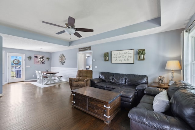 1014 Gill Hodges Rd, Portland, TN 37148 - living room with ceiling fan, wood finished floors, and a raised ceiling