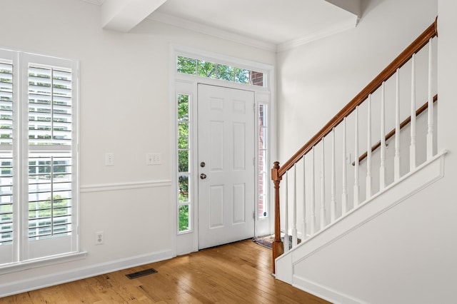 1201 Banbury Row, Brentwood, TN 37027 - entrance foyer featuring wood-type flooring, ornamental molding, stairs, and baseboards