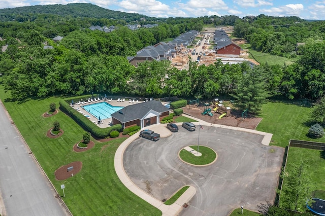 1201 Banbury Row, Brentwood, TN 37027 - aerial view of property's location featuring a pool and a heavily wooded area
