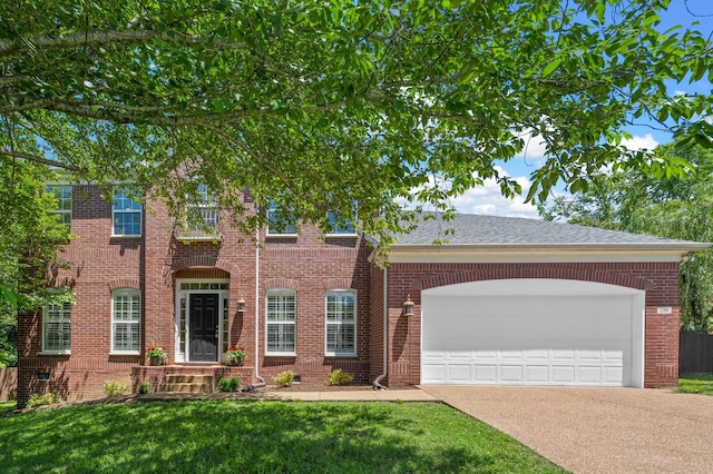 1201 Banbury Row, Brentwood, TN 37027 - view of front of home featuring brick siding, concrete driveway, a garage, and a front lawn
