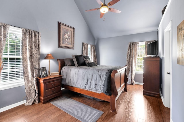 1325 Branchside Ct, Thompsons Station, TN 37179 - bedroom featuring wood finished floors, baseboards, ceiling fan, and high vaulted ceiling