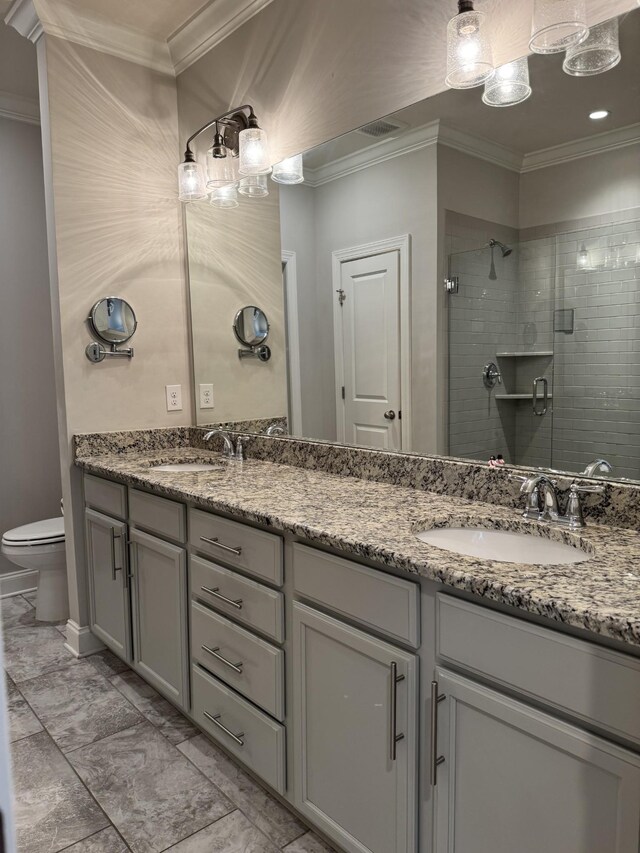 4724 Kingdom Dr, Murfreesboro, TN 37128 - full bathroom featuring double vanity, a stall shower, and crown molding