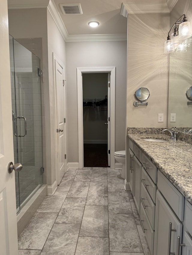 4724 Kingdom Dr, Murfreesboro, TN 37128 - full bath featuring ornamental molding, vanity, a stall shower, and a spacious closet