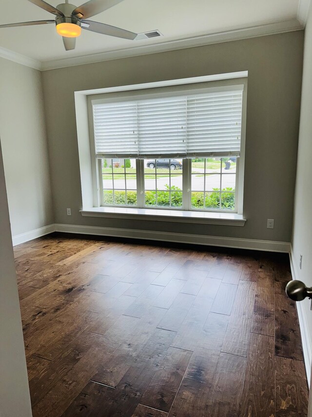 4724 Kingdom Dr, Murfreesboro, TN 37128 - empty room with ornamental molding, dark wood-style flooring, and ceiling fan