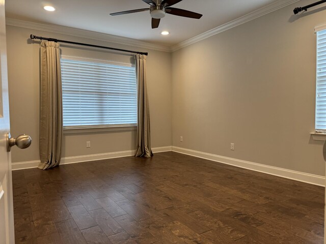 4724 Kingdom Dr, Murfreesboro, TN 37128 - unfurnished room with ceiling fan, ornamental molding, dark wood-style floors, plenty of natural light, and recessed lighting