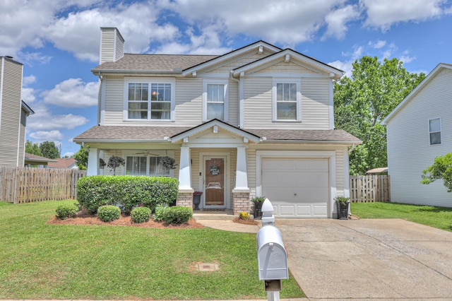 1753 Stone Hollow Ct, Hermitage, TN 37076 - view of front of property with driveway, a chimney, an attached garage, covered porch, and a shingled roof