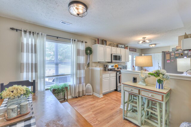 1753 Stone Hollow Ct, Hermitage, TN 37076 - kitchen featuring appliances with stainless steel finishes, a textured ceiling, light wood-type flooring, white cabinetry, and light countertops