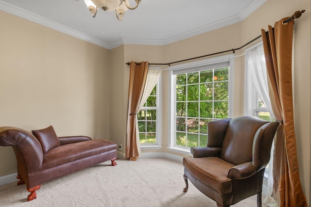 134 Blackberry Ln, Murfreesboro, TN 37130 - sitting room with a chandelier, carpet floors, ornamental molding, healthy amount of natural light, and baseboards