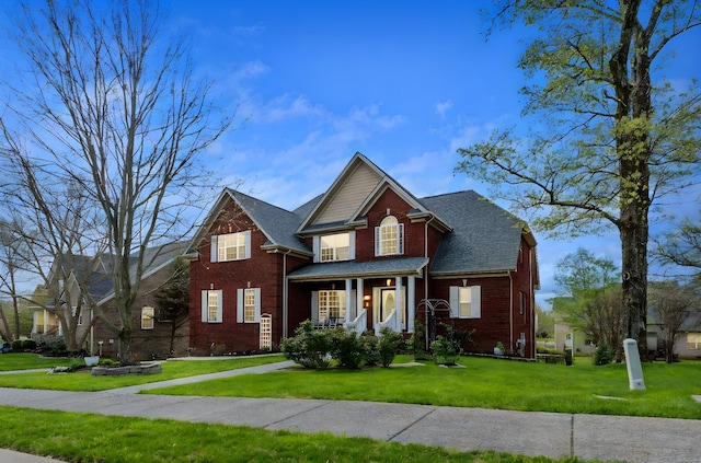 1505 Charleston Park Dr, Spring Hill, TN 37174 - traditional home featuring a front yard, brick siding, and covered porch