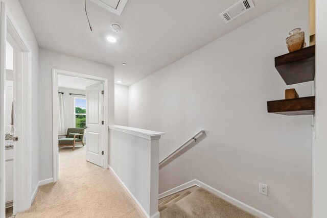 105 Grayson Cir, Chapel Hill, TN 37034 - hall with an upstairs landing, light carpet, baseboards, and attic access