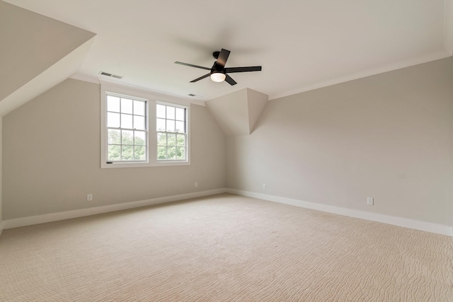 4617 Delta Springs Ln, Franklin, TN 37064 - bonus room featuring ceiling fan, baseboards, lofted ceiling, and light carpet
