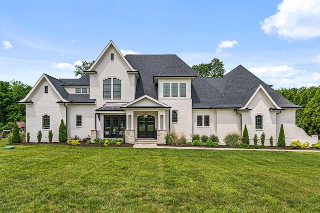 4617 Delta Springs Ln, Franklin, TN 37064 - french country home with french doors, a front lawn, and a shingled roof