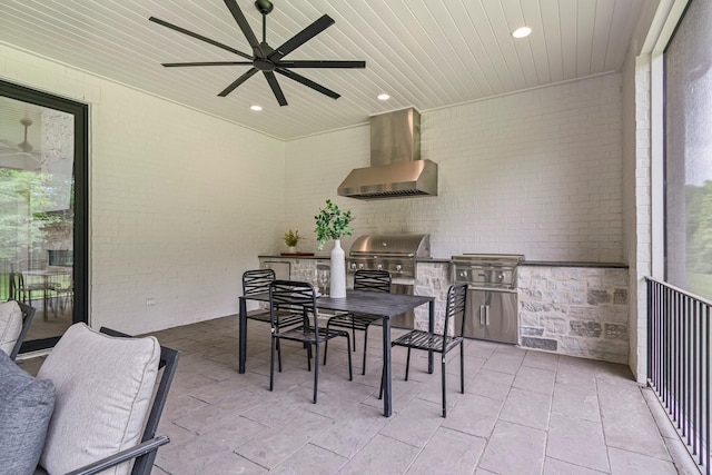 4617 Delta Springs Ln, Franklin, TN 37064 - sunroom / solarium featuring an outdoor kitchen, ceiling fan, and outdoor dining area