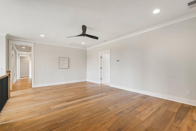 4617 Delta Springs Ln, Franklin, TN 37064 - unfurnished room featuring recessed lighting, ceiling fan, ornamental molding, light wood-style floors, and baseboards