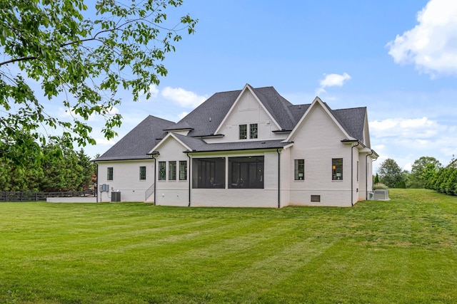 4617 Delta Springs Ln, Franklin, TN 37064 - rear view of house with a sunroom, central AC unit, and roof with shingles