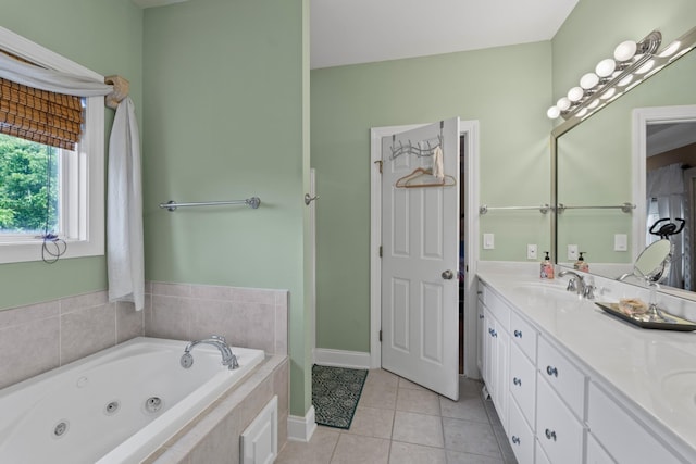 6769 Cold Stream Dr, Nashville, TN 37221 - bathroom featuring a jetted tub, tile patterned floors, and double vanity