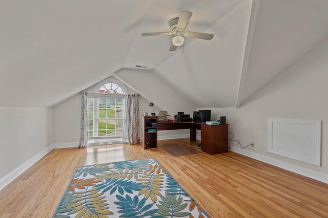 6769 Cold Stream Dr, Nashville, TN 37221 - office with light wood-type flooring, lofted ceiling, baseboards, and ceiling fan